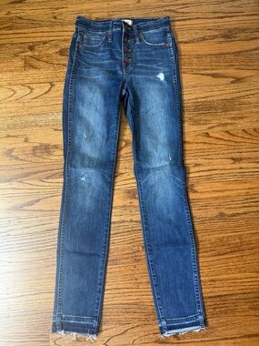Madewell Dark Blue Distressed 10” High-Rise Skinny Jeans